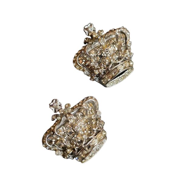 Vintage Signed Pair Coro Craft Raised Rhinestone Crown Scatter Pin (A9482) - Picture 2 of 8